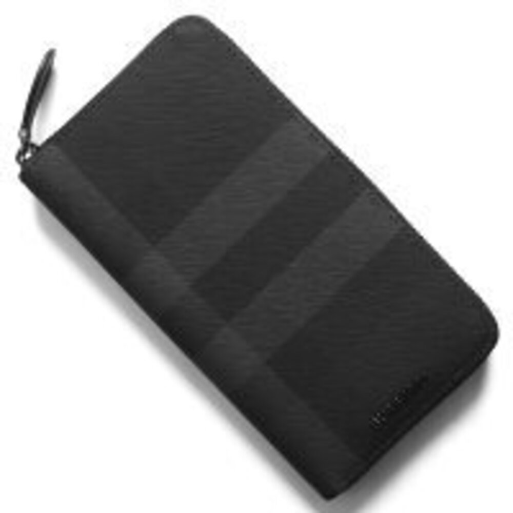 Burberry Black Long Zip Zig Leg Check Wallet Black Round Gray - Picture 2 of 5